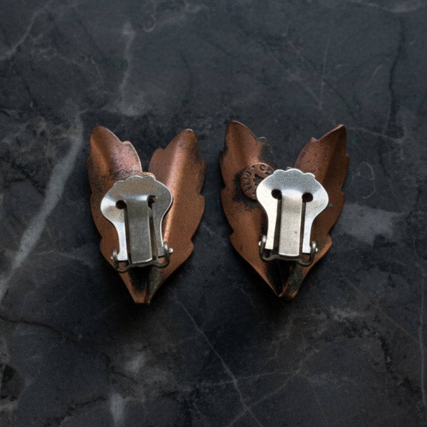 Vintage Bell Trading Post Copper Leaf Clip-On Earrings | USA 1950s–60s