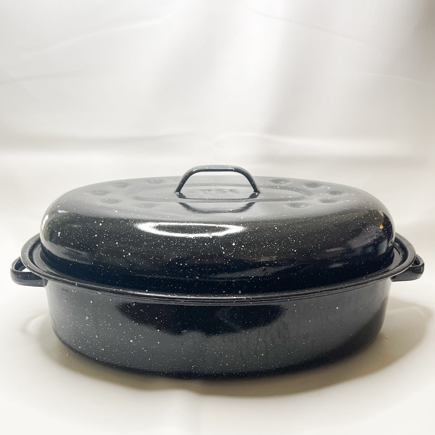 Black Speckled Enamel Roaster - Vintage