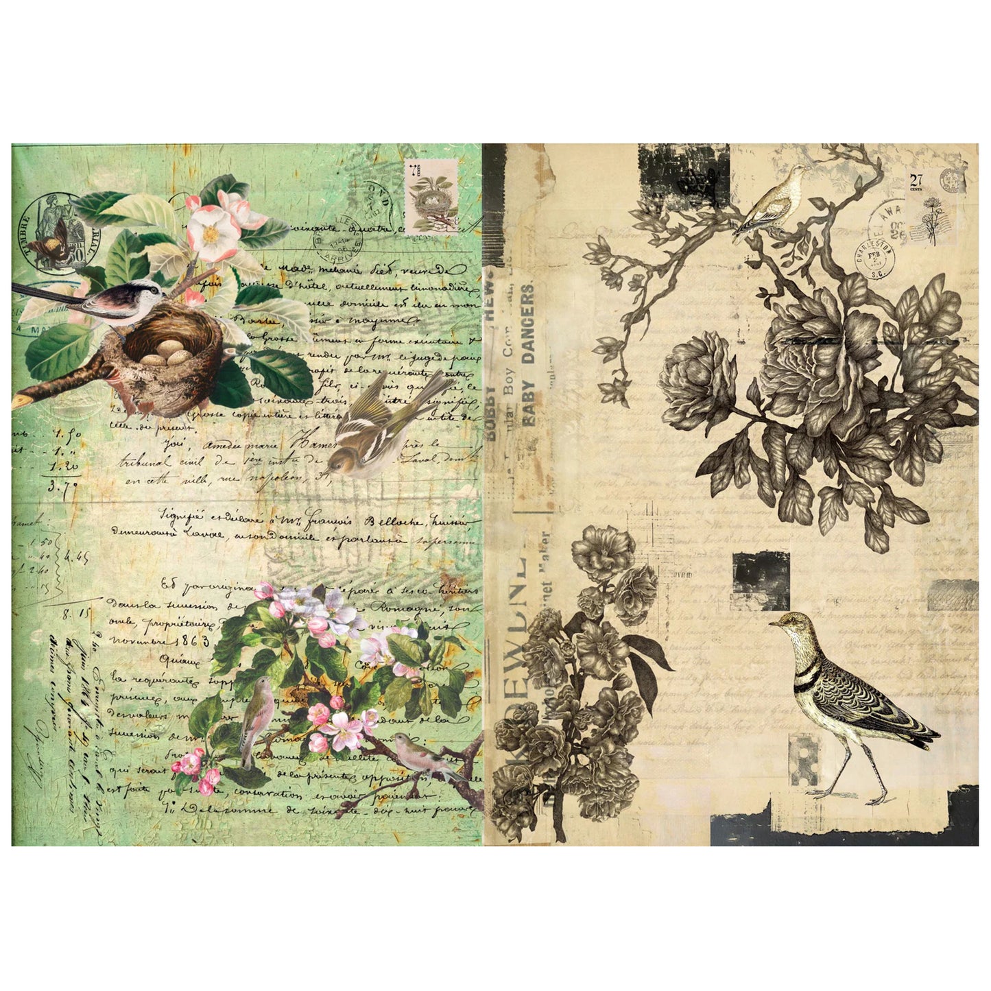 Botanical Blocks Decoupage Paper - Roycycled Treasures