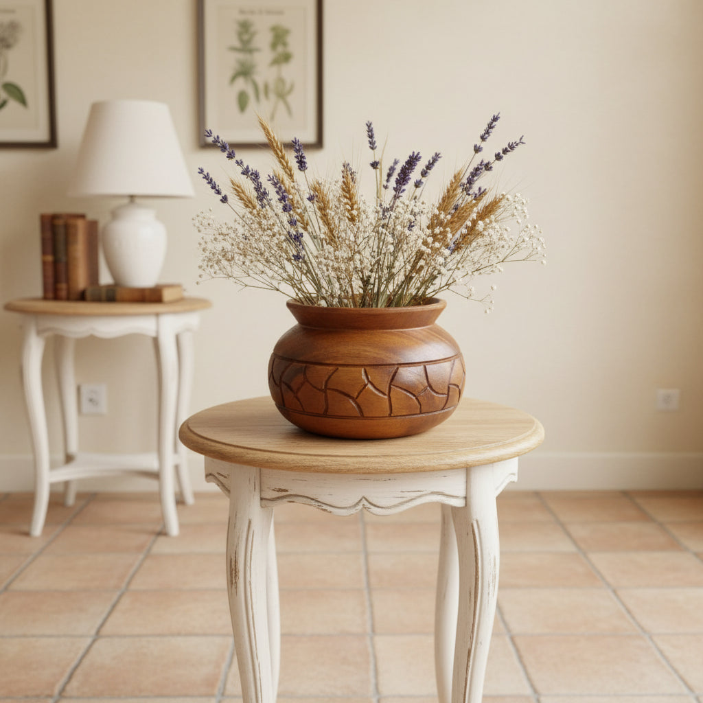 Vintage Carved Wood Bowl Vase