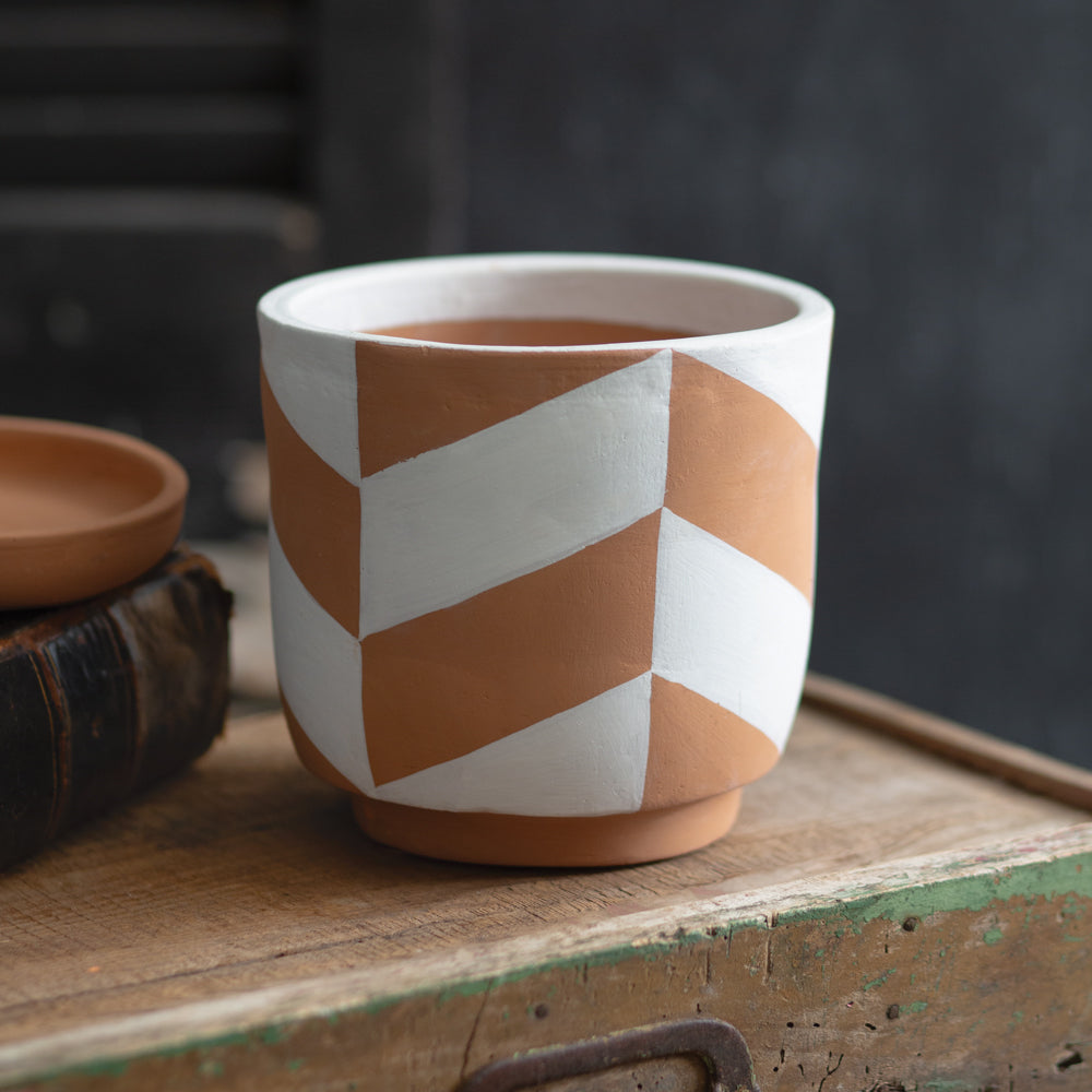 Chevron Terracotta Planter and Plate