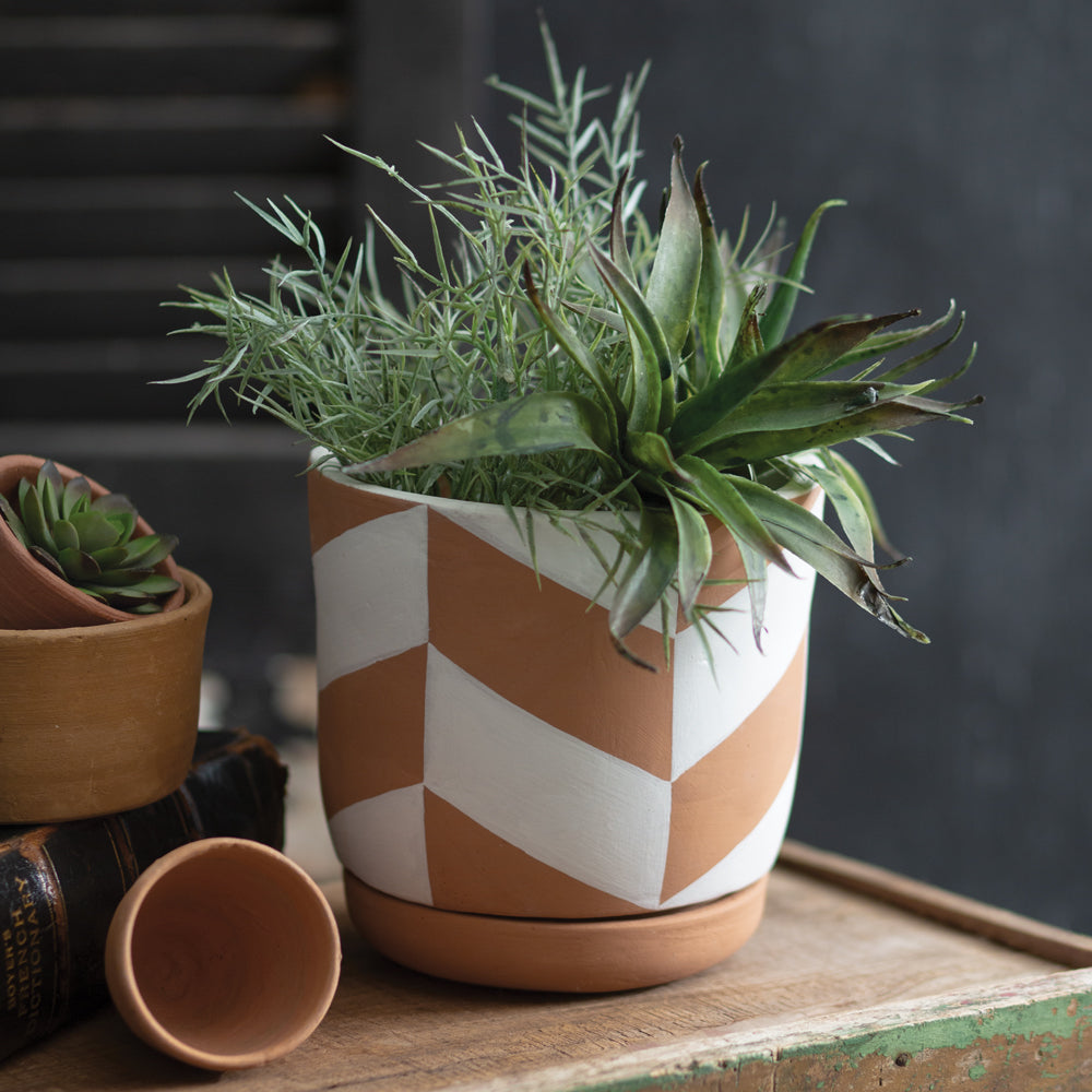 Chevron Terracotta Planter and Plate