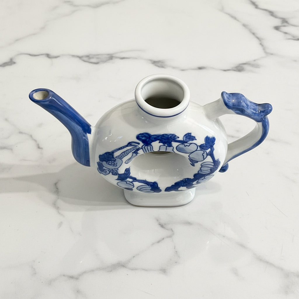 I980s Home Essentials Donut Shaped Porcelain Teapot
