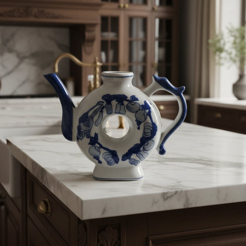 I980s Home Essentials Donut Shaped Porcelain Teapot