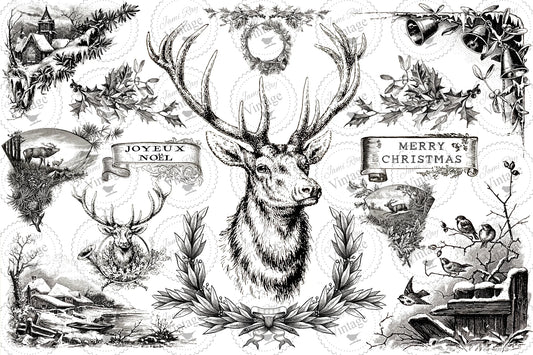 Christmas Stag Decoupage Paper by JRV