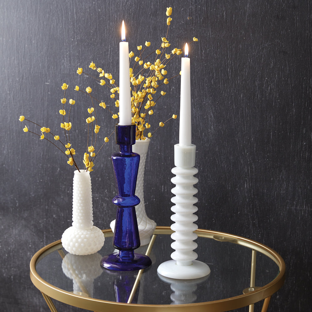 Cobalt Blue Glass Taper Candle Holder - Set of 2