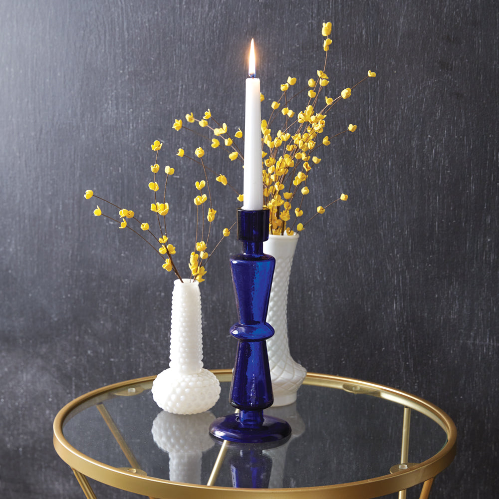 Cobalt Blue Glass Taper Candle Holder - Set of 2