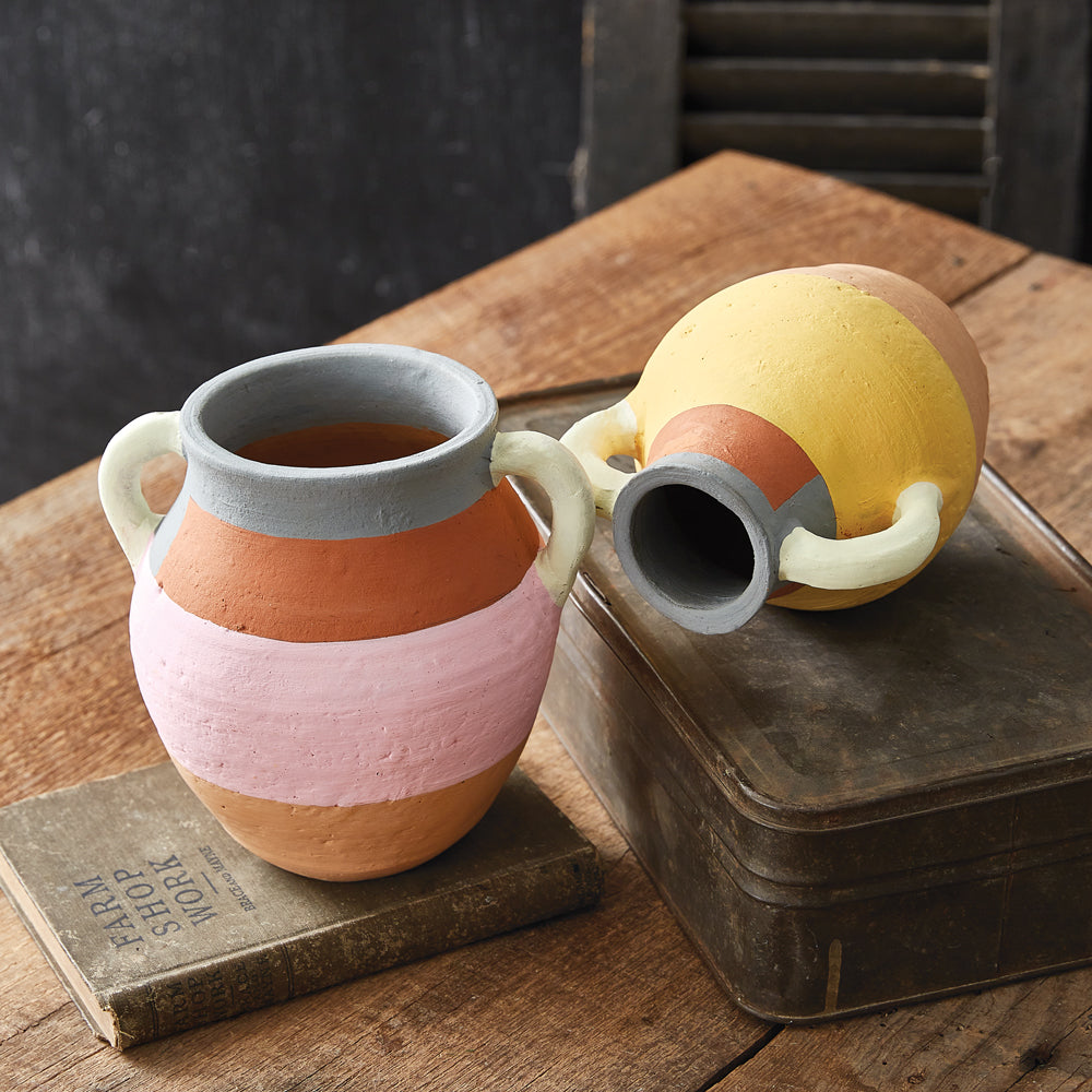 Color Blocked Terra Cotta Vases - Set of 2