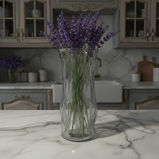 1960s EO Brody Feather Ribbed Clear Glass Vase #c972