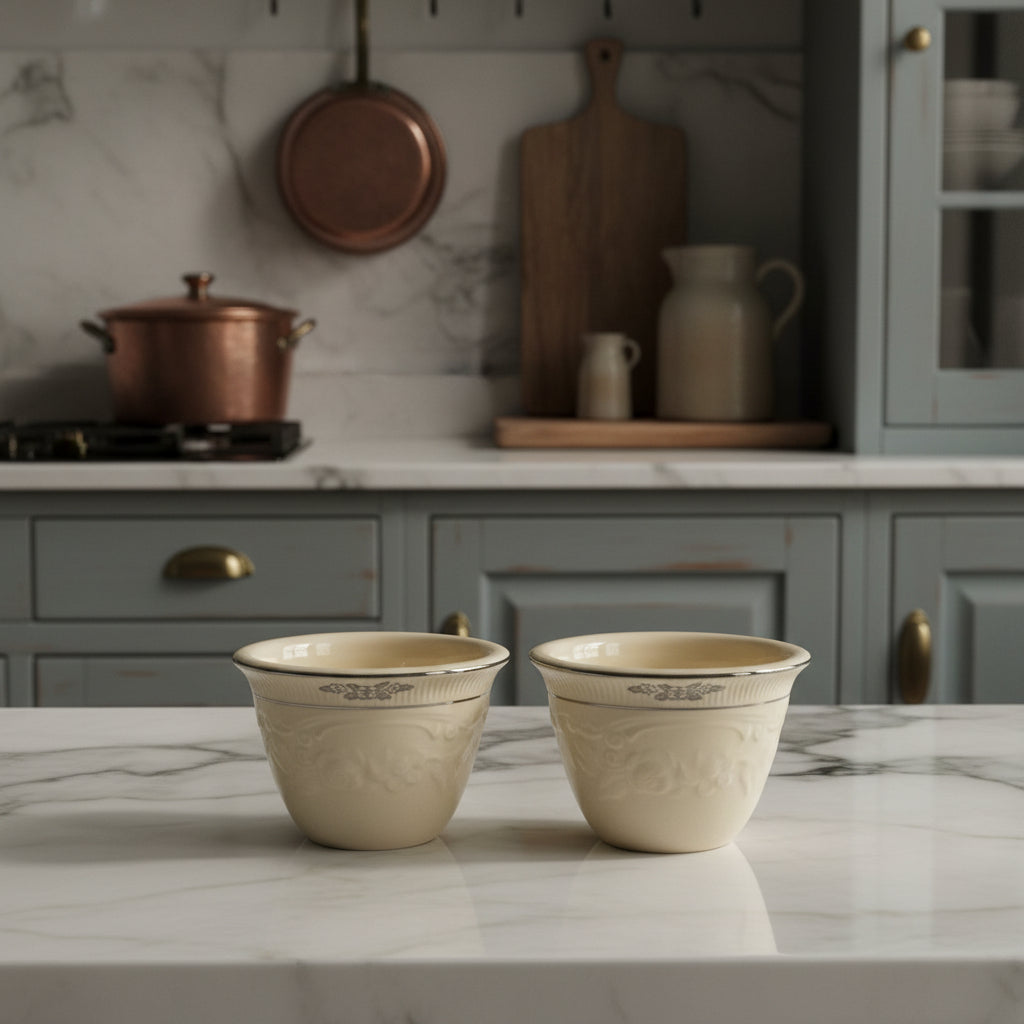 Vintage Embossed Custard Cups - Set of 2