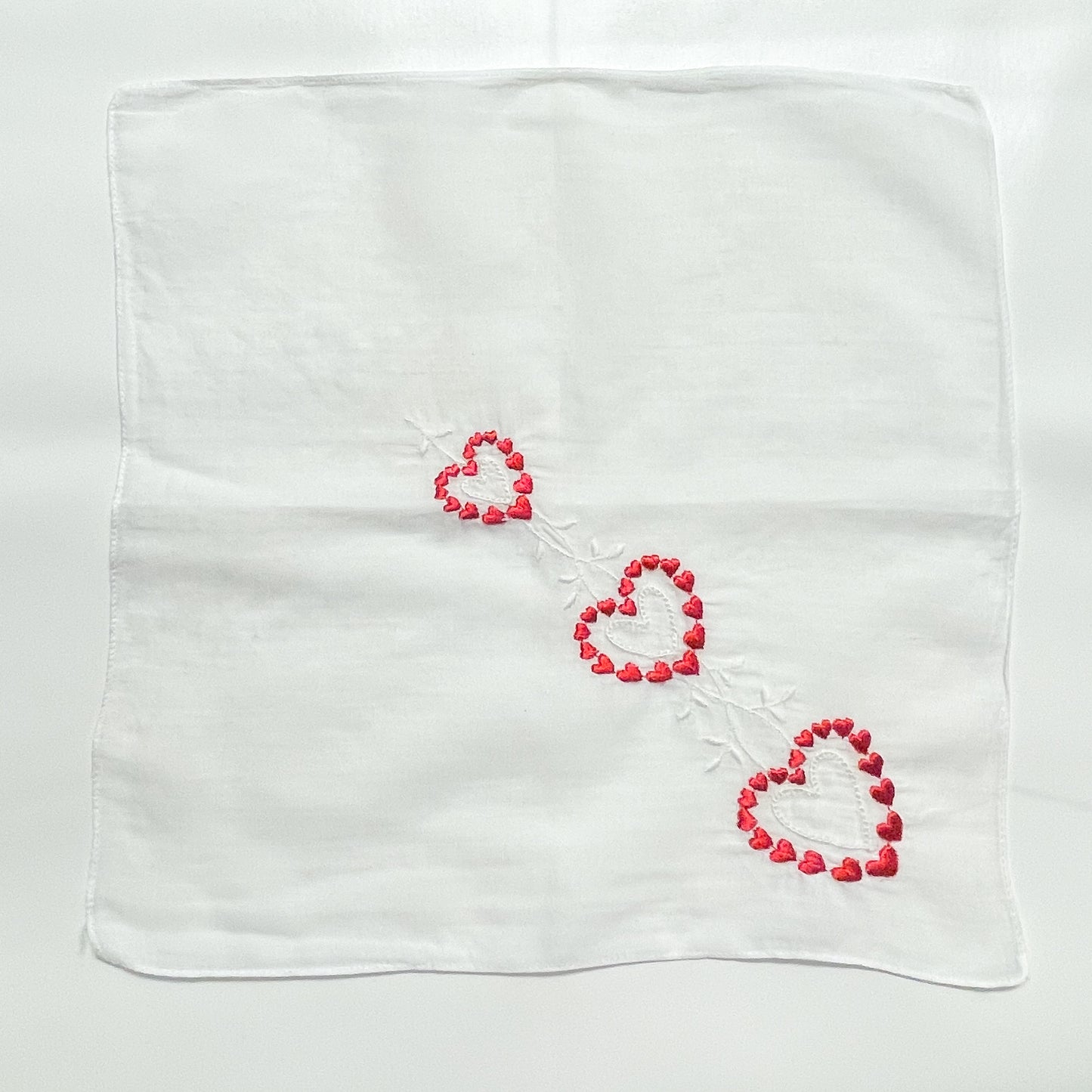 Embroidered Hearts Handkerchief - Vintage