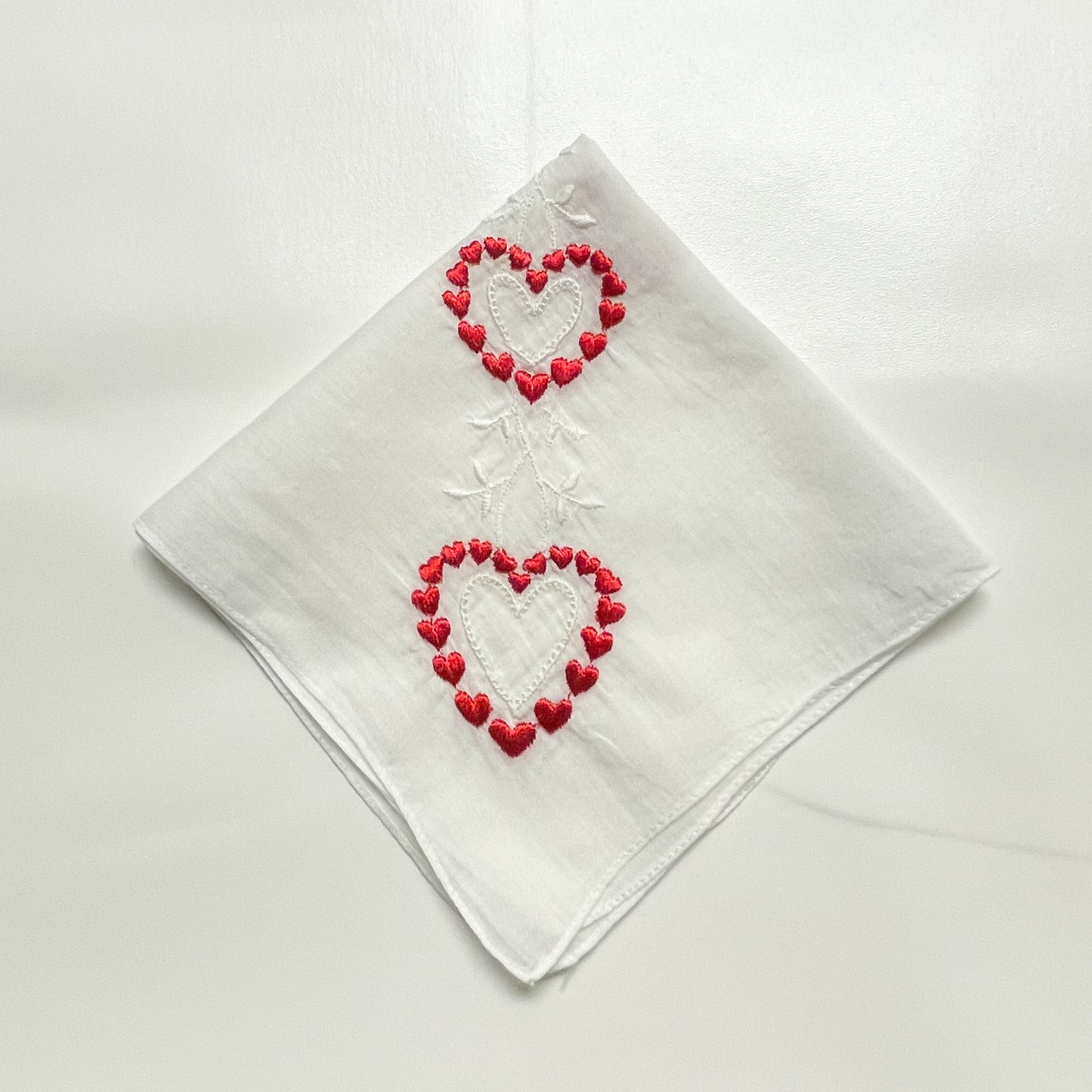 Embroidered Hearts Handkerchief - Vintage