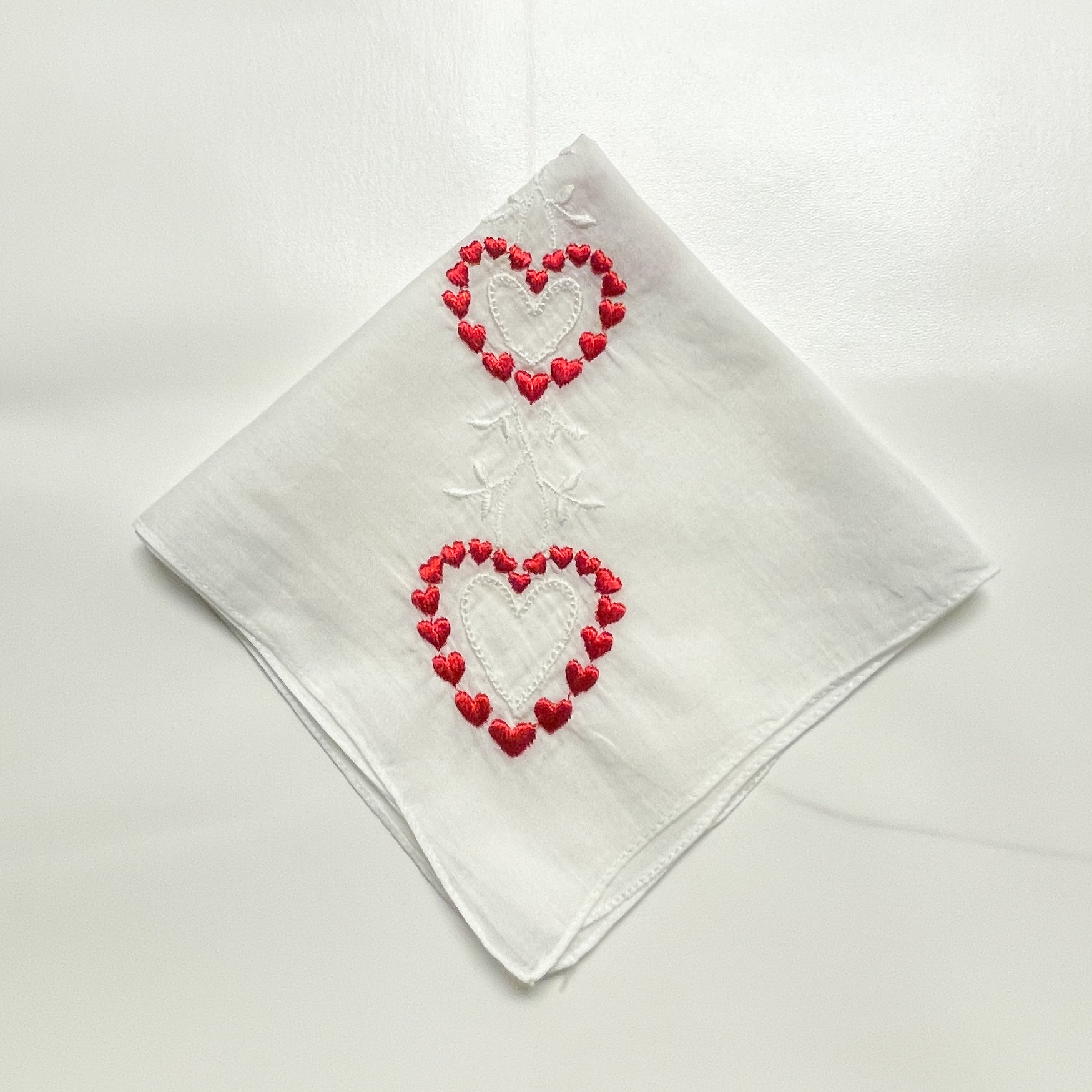 Embroidered Hearts Handkerchief - Vintage