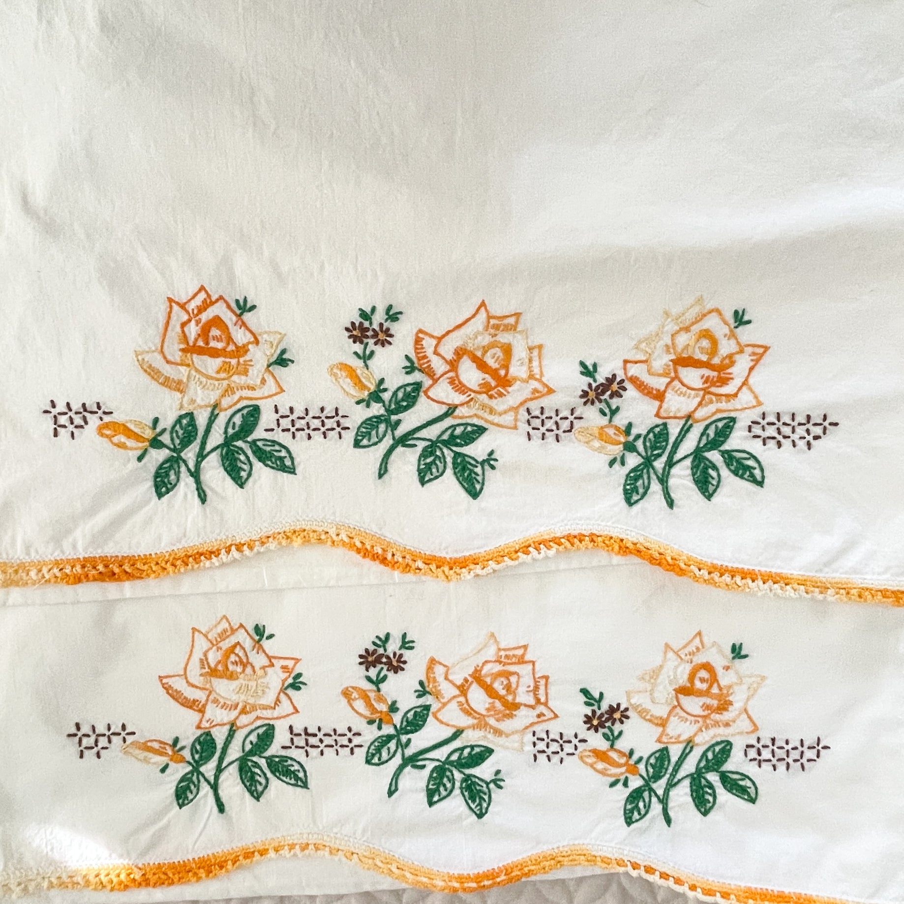 Embroidered Roses Pillow Cases - Set of 2