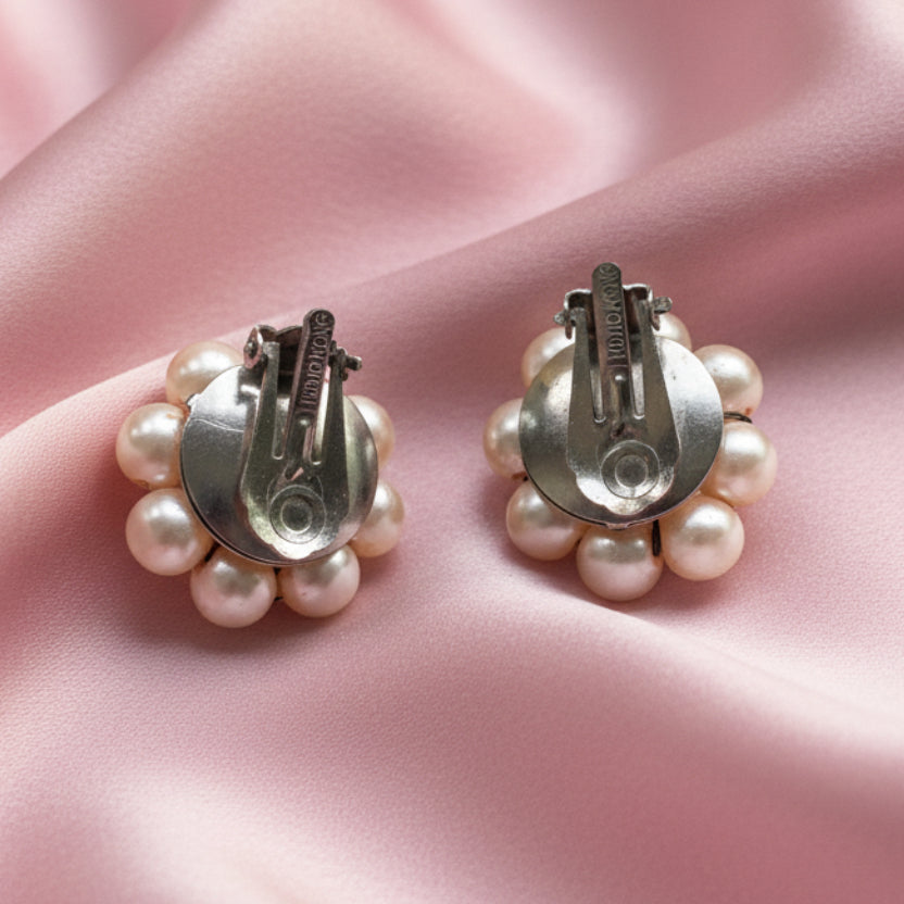 Vintage Faux Cluster Pearl Clip-On Earrings