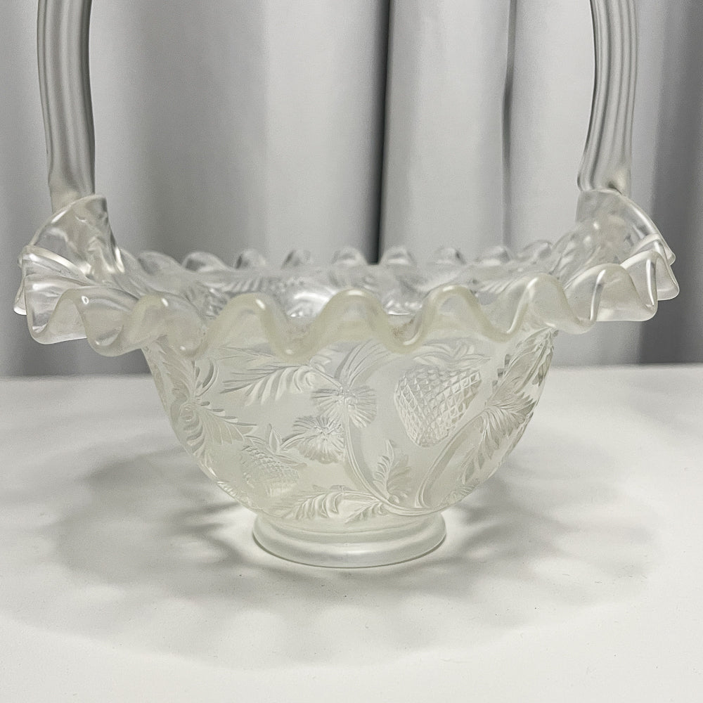 Vintage Fenton Frosted Glass Strawberry Basket
