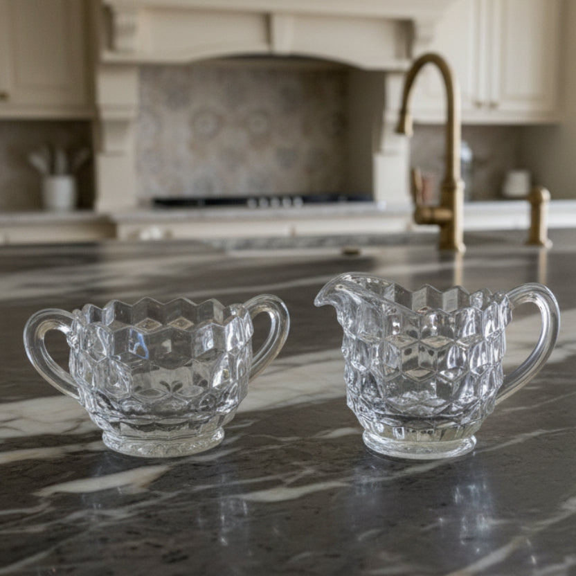 Vintage Fostoria American Clear Creamer & Open Sugar