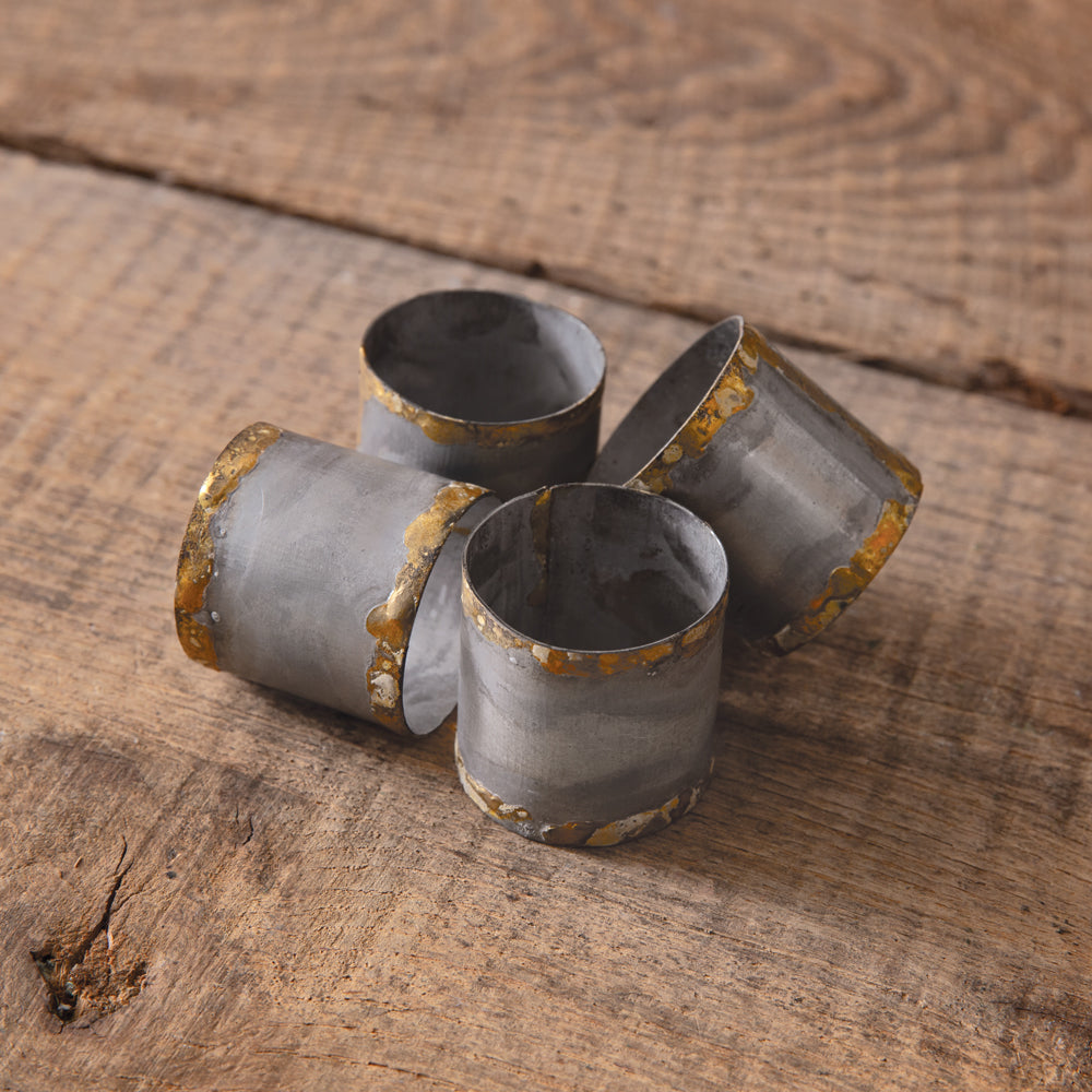 Galvanized & Gold Napkin Rings - Set of 4