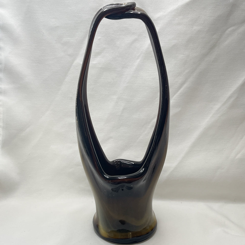 Hand Blown Art Glass Basket Vase