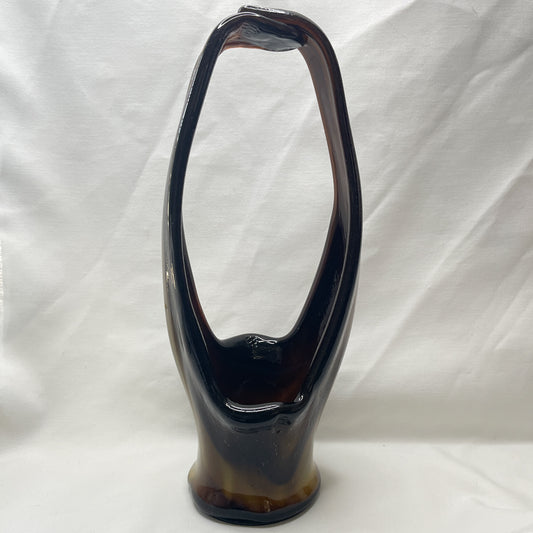 Hand Blown Art Glass Basket Vase