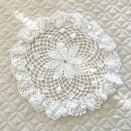 Hand Crochet White Round Doily - 1990