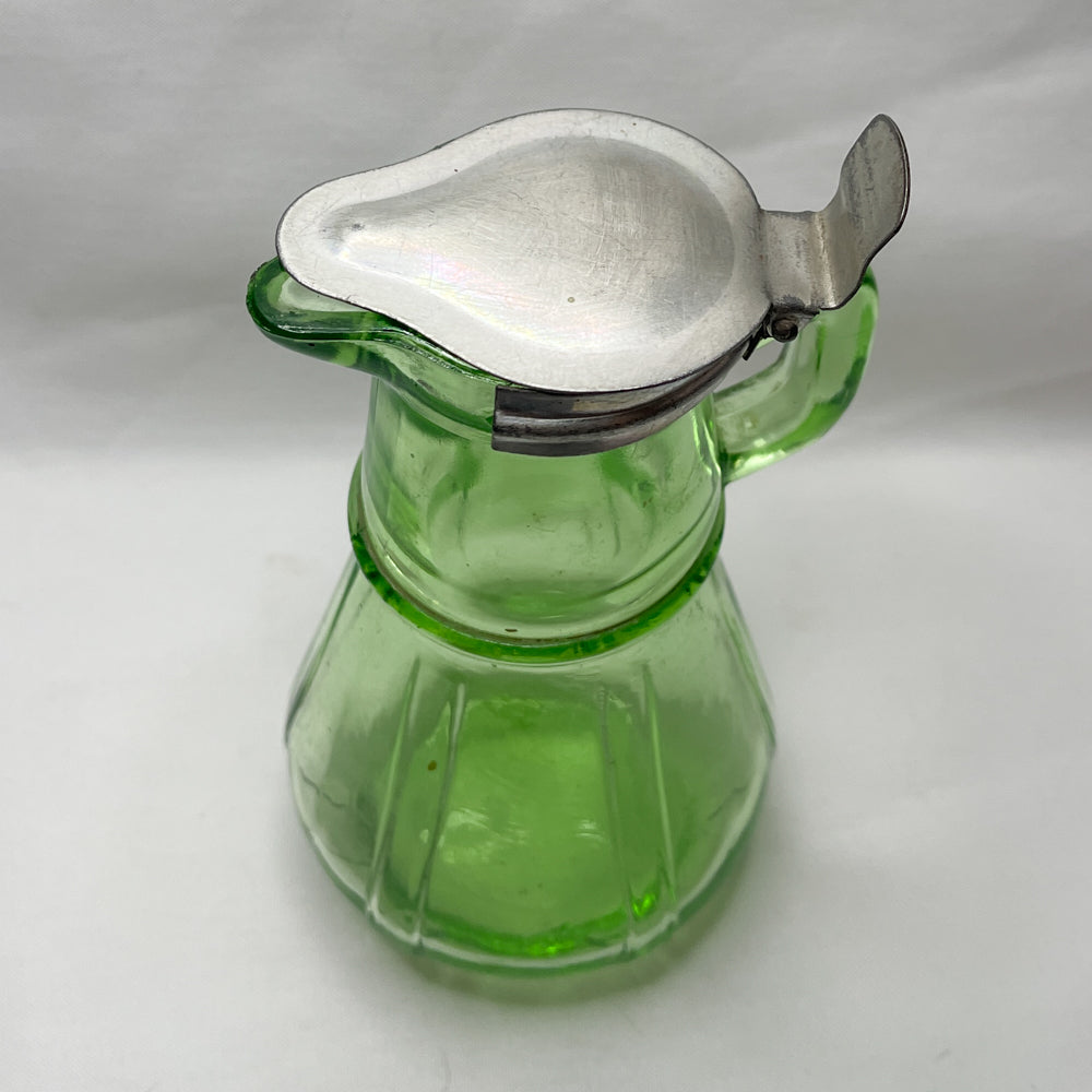 Hazel Atlas Uranium Glass Syrup Pitcher with Lid - 1920s