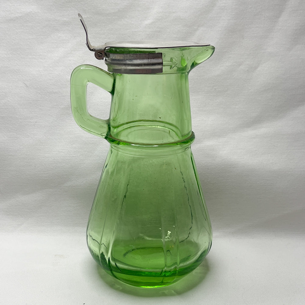 Hazel Atlas Uranium Glass Syrup Pitcher with Lid - 1920s