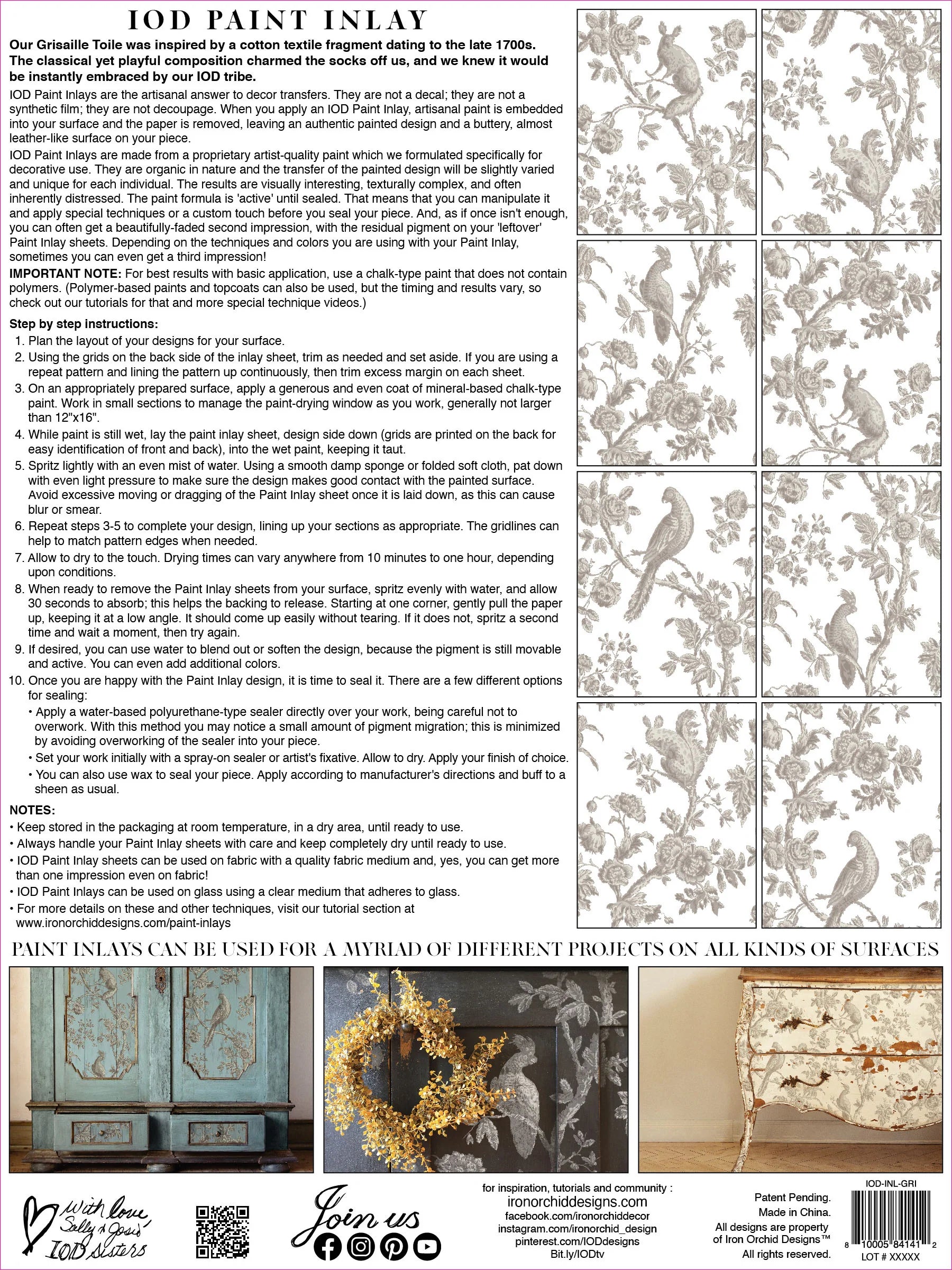 IOD GRISAILLE TOILE PAINT INLAY by Iron Orchid Designs