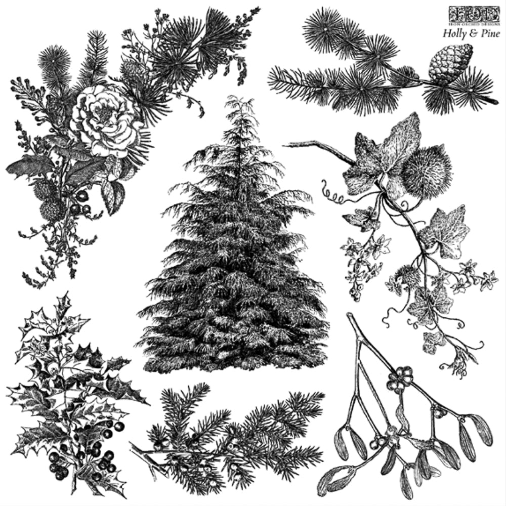 IOD Holly & Pine Stamp - Iron Orchid Designs
