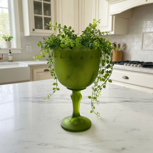 1970s Indiana Glass Teardrop Frosted Green Planter