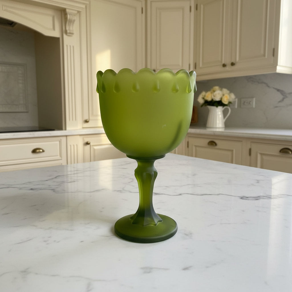 1970s Indiana Glass Teardrop Frosted Green Planter