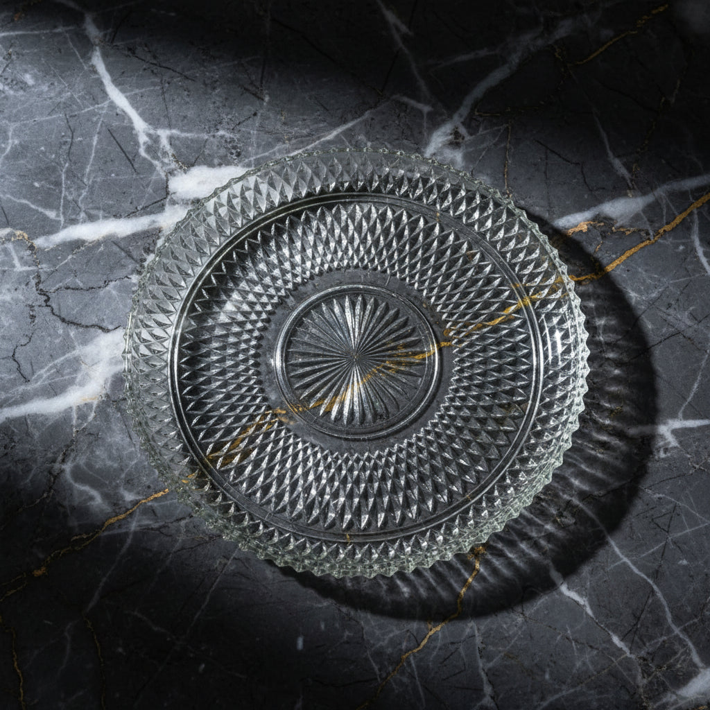 Vintage Indiana Glass Diamond Point Clear Round Tray