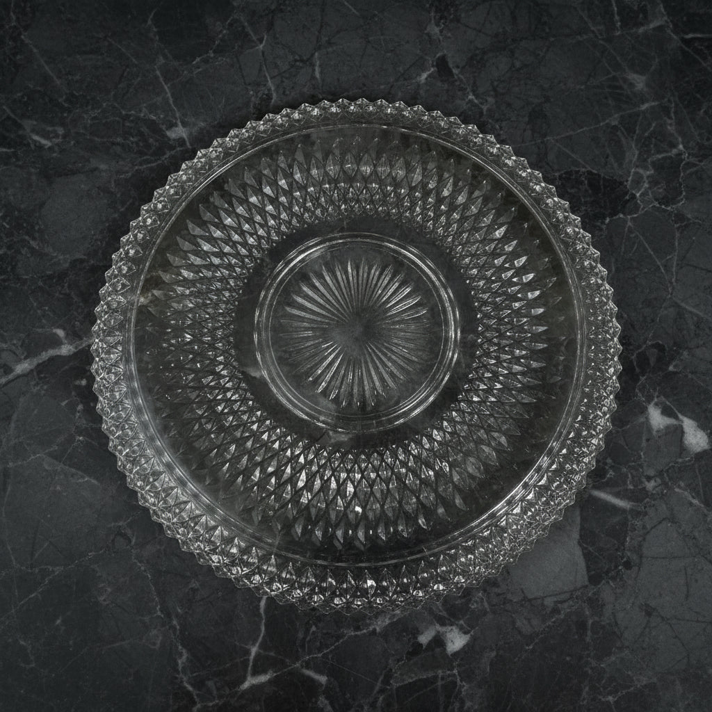 Vintage Indiana Glass Diamond Point Clear Round Tray