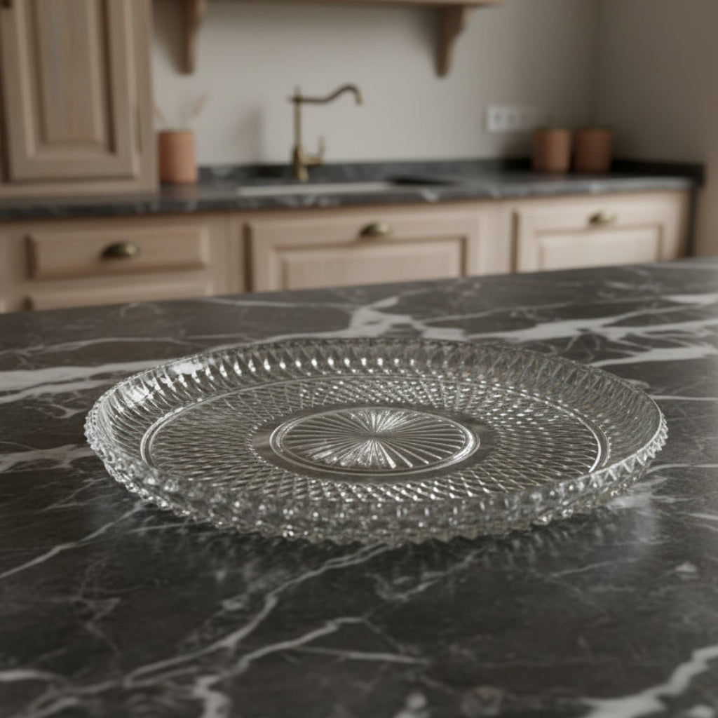 Vintage Indiana Glass Diamond Point Clear Round Tray