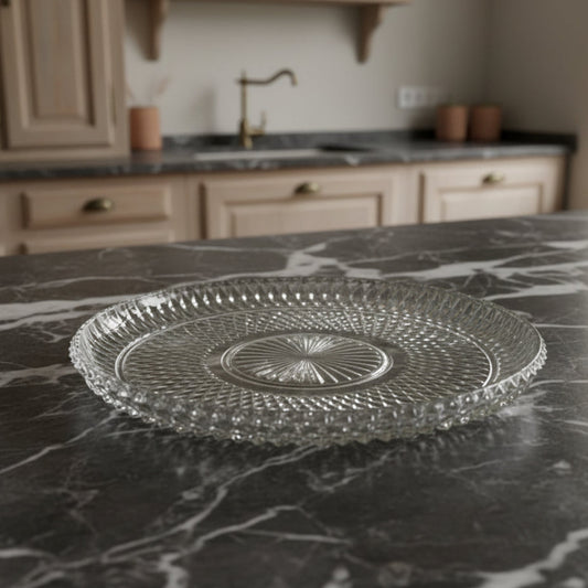 Vintage Indiana Glass Diamond Point Clear Round Tray