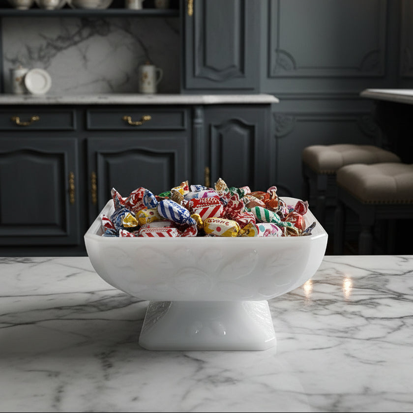 Jeanette Glass Milk Glass Pedestal Candy Dish