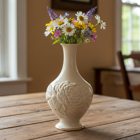 Vintage Lenox Ivory Rose Bud Vase with 24k Gold Trim