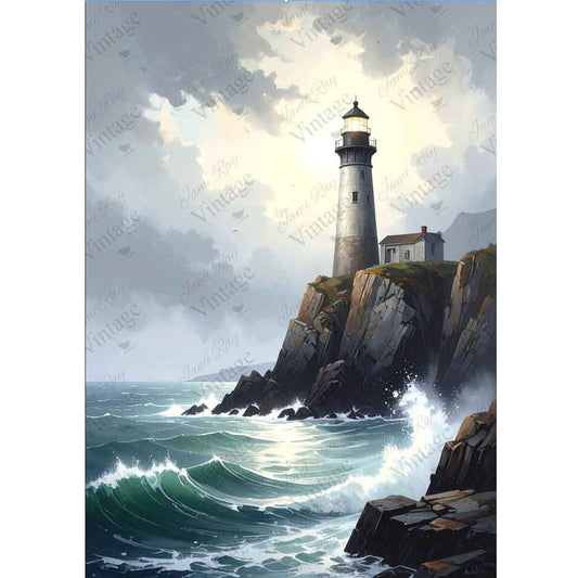 Lighthouse On The Rocks A4 Rice Paper - JRV