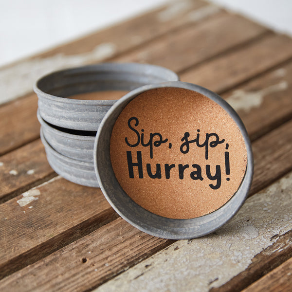 Mason Jar Lid Coaster - Sip, Sip, Hurray