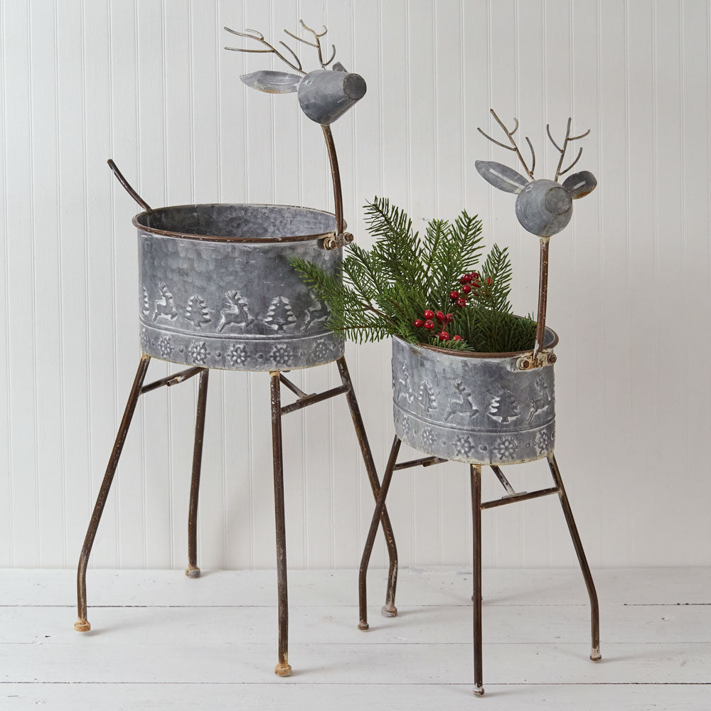 Metal Reindeer Planters - Set of 2