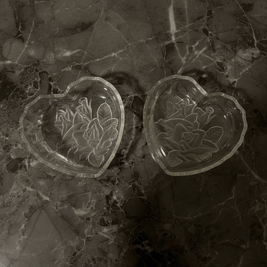 1990s Mikasa Studio Nova Winter Rose Crystal Heart Dish