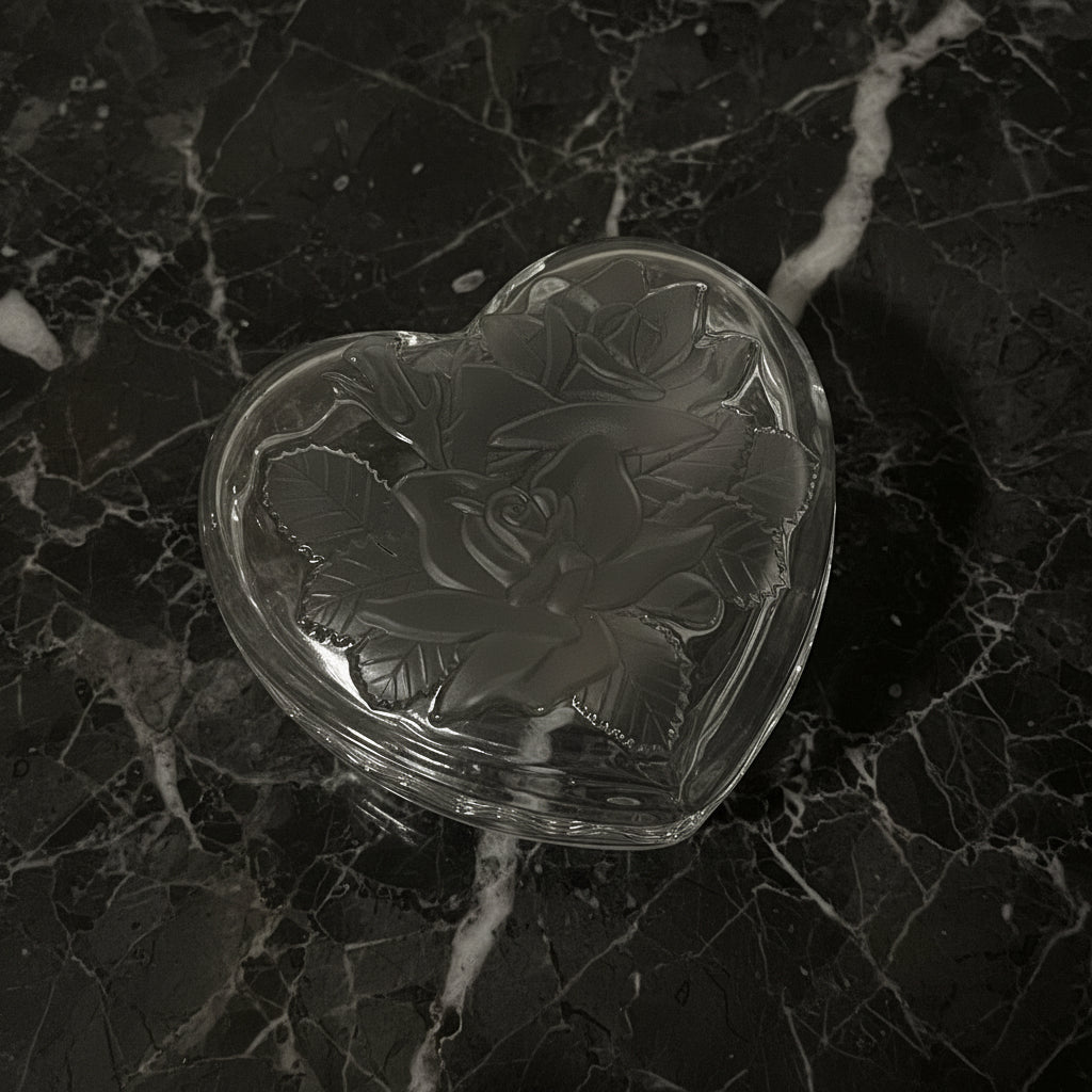 1990s Mikasa Studio Nova Winter Rose Crystal Heart Dish