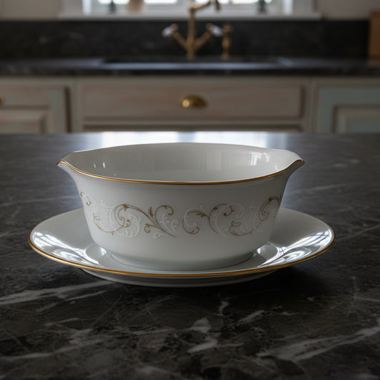 Vintage Noritake Duetto Gravy Boat with Attached Underplate