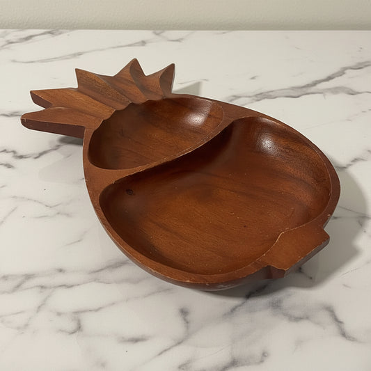 1970s Pineapple Wood Chip & Dip Bowl
