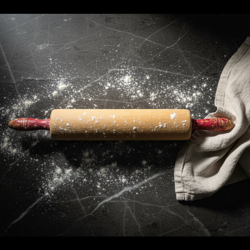 Vintage Red Handled Wood Rolling Pin | Rustic Kitchen Decor 1950s–60s