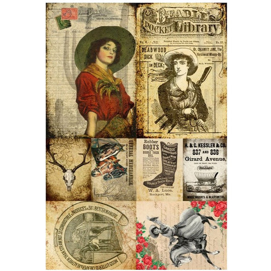 Roycycled Decoupage Paper - Cowgirl Project Blocks