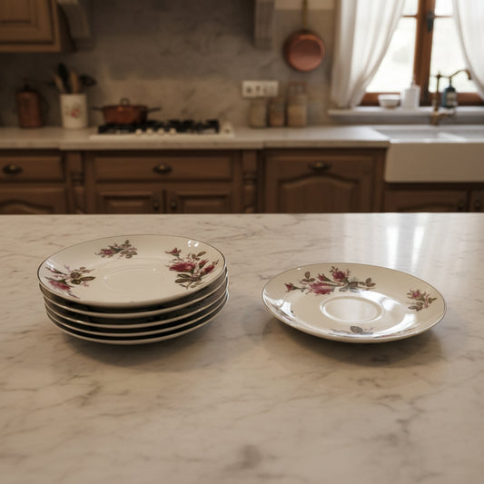 Vintage Sankyo Rose Pattern Saucers Japan - Set of 6