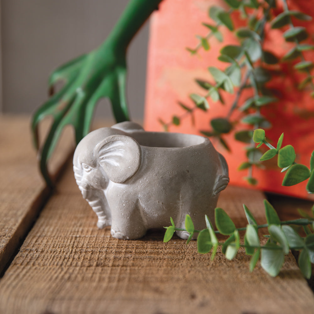 Small Cement Elephant Pot - Set of 2