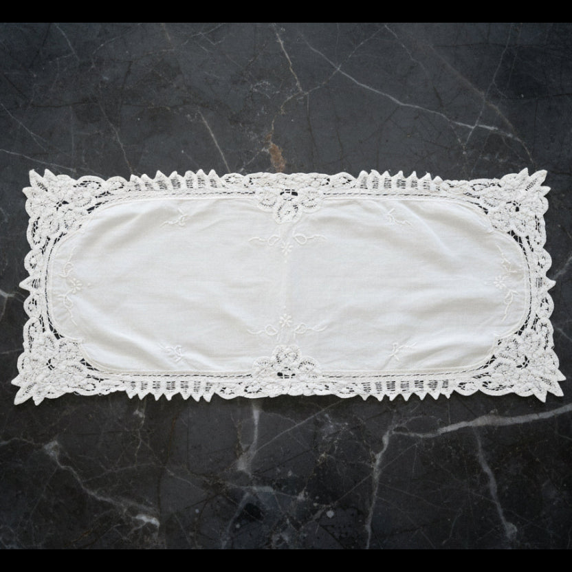 Vintage Brugge Lace Dresser Scarf | Ivory 32" French Country Decor