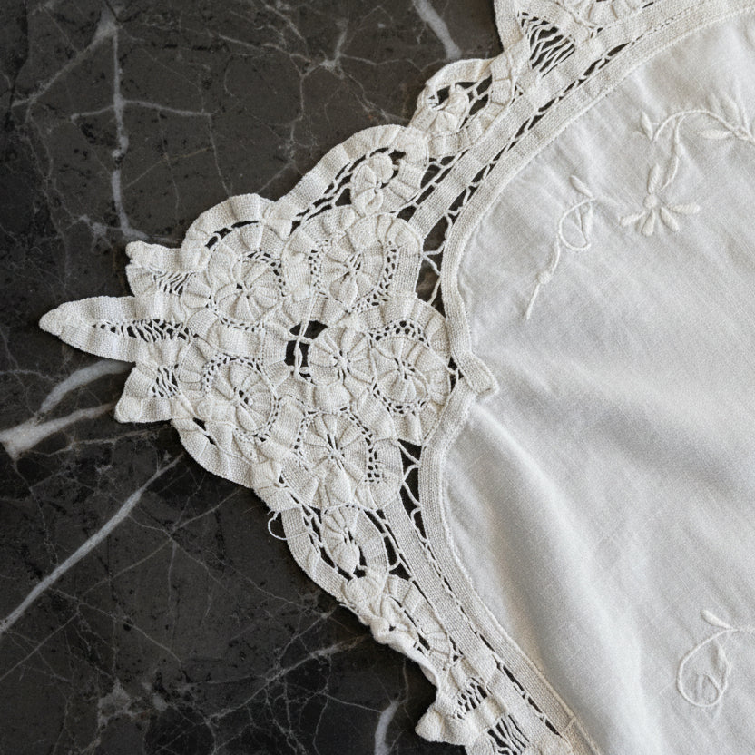 Vintage Brugge Lace Dresser Scarf | Ivory 32" French Country Decor